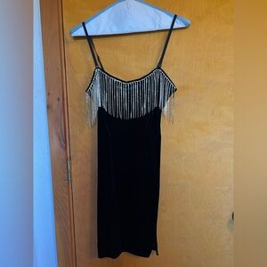 Elegant Black Mini Dress with Crystal Fringe LBD